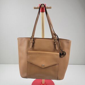 Michael Kors Jet Set Item Luggage Tan Leather Tote Shoulder Bag Handbag Purse
